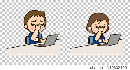 Men and women whose eyes hurt from looking at the computer too much 110802196