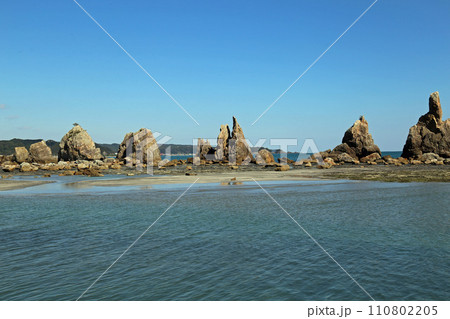 串本町の海岸の橋杭岩 110802205