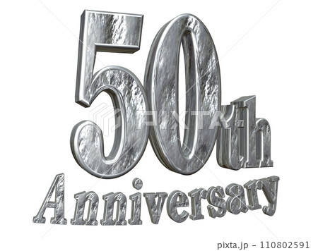 3DCG文字「50th Anniversary/50周年」シルバー,銀 110802591