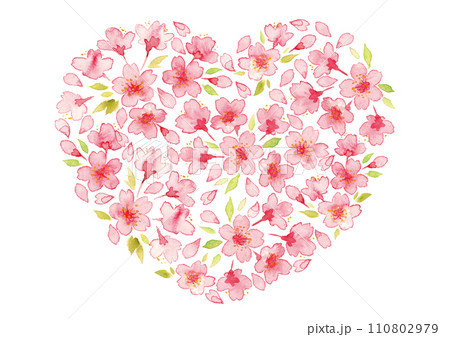 ート型の桜の花の水彩イラスト02 110802979