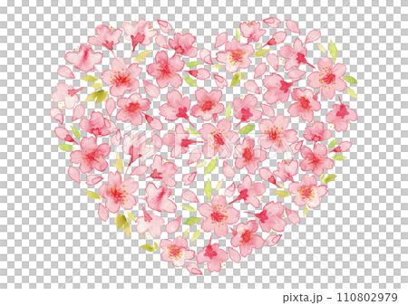 ート型の桜の花の水彩イラスト02 110802979