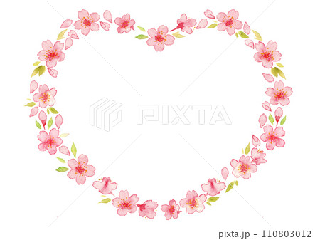 ハート型の桜の花の水彩イラスト03 110803012