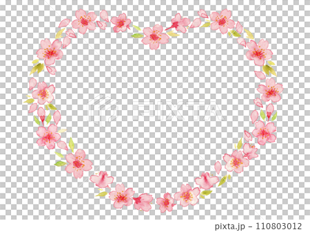 Heart-shaped cherry blossom watercolor illustration 03 110803012