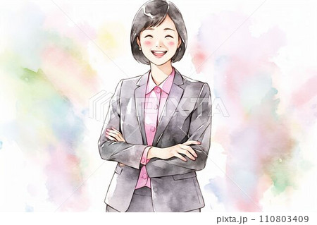 手描きイラスト 水彩原画 笑顔の女の子313 財布を持ってうっとりと