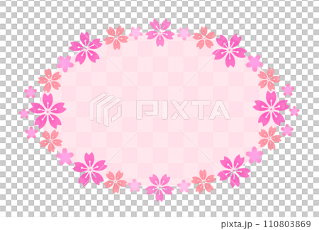 Cherry blossom oval frame Japanese pattern checkered pattern 110803869