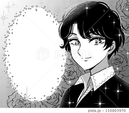 レトロ少女漫画風のモノローグふきだし・薔薇と美少年 レトロ少女漫画風のモノローグふきだし・薔薇と美少年 110803970