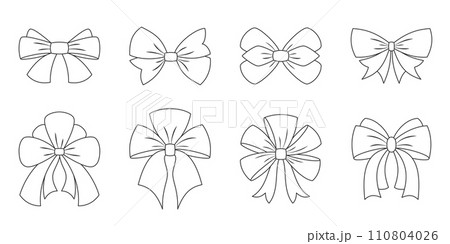 Bow holiday gift party ribbon xmas black line set. Decoration editable stroke event present sign attention different tie shape decor room product wedding holiday packaging element valentine isolated Bow holiday gift party ribbon xmas black line set. Decoration editable stroke event present sign attention different tie shape decor room product wedding holiday packaging element valentine isolated 110804026