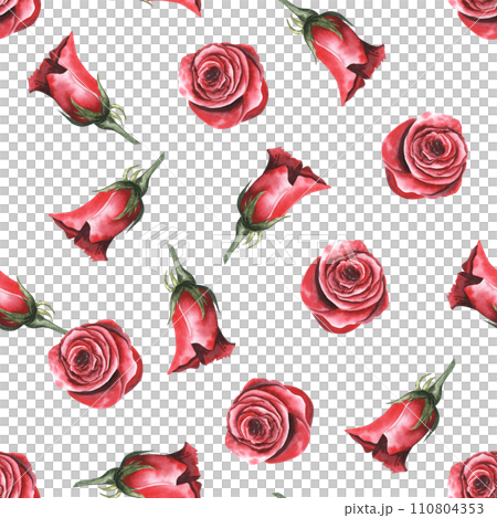 Seamless pattern red rose flowers vintage abstract white background. illustration watercolor hand drawn style. For wallpaper design,textile, fabric or wrapping paper. 110804353