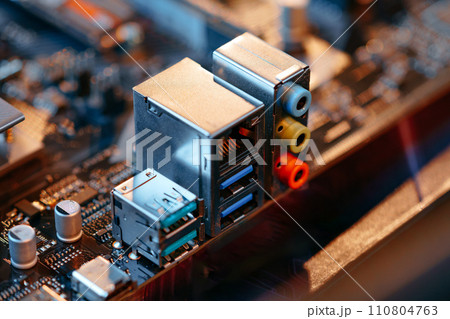 Computer part circuit board close up photo 110804763