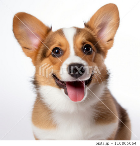 Pembroke Welsh Corgi puppy looks at the camera, isolated on a white background Pembroke Welsh Corgi puppy looks at the camera, isolated on a white background 110805064