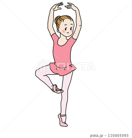 ピンクのレオタードでバレエの練習をする女の子（パッセ） 110805093