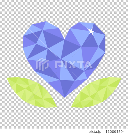 Illustration of blue heart-shaped flowers and green leaves in polygon style Illustration of blue heart-shaped flowers and green leaves in polygon style 110805294
