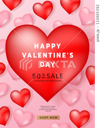 Valentine's day posters. 3d hearts with place for text. Romantic sale banners templates, vouchers or invitation cards. Vector illustration. Valentine's day posters. 3d hearts with place for text. Romantic sale banners templates, vouchers or invitation cards. Vector illustration. 110805392