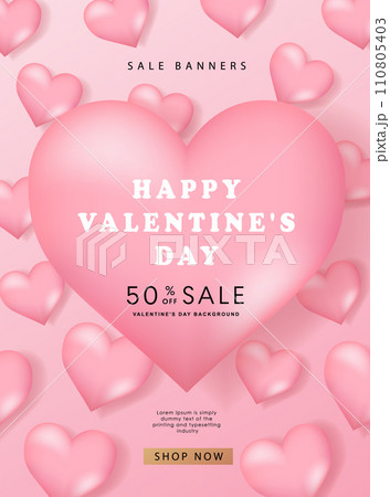 Valentine's day posters. 3d hearts with place for text. Romantic sale banners templates, vouchers or invitation cards. Vector illustration. Valentine's day posters. 3d hearts with place for text. Romantic sale banners templates, vouchers or invitation cards. Vector illustration. 110805403