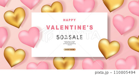 Valentine's day posters. 3d hearts with place for text. Romantic sale banners templates, vouchers or invitation cards. Vector illustration. Valentine's day posters. 3d hearts with place for text. Romantic sale banners templates, vouchers or invitation cards. Vector illustration. 110805494