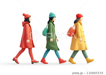 お洒落な3人の歩く女性（冬） 110805535