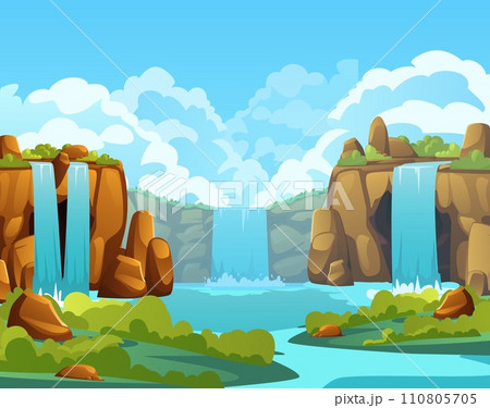 Waterfall in valley vector illustration, - Stock Illustration