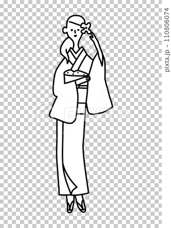 時尚女性：長髮花簪的和服女人 110806074