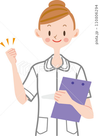 説明する看護師　ガッツポーズ 110806294