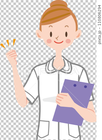 説明する看護師　ガッツポーズ 110806294