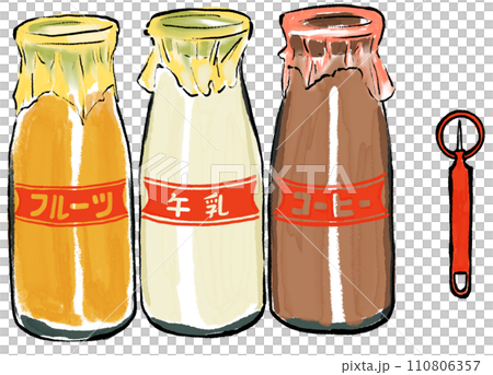 3種瓶裝牛奶和打開的蓋子 3種瓶裝牛奶和打開的蓋子 110806357
