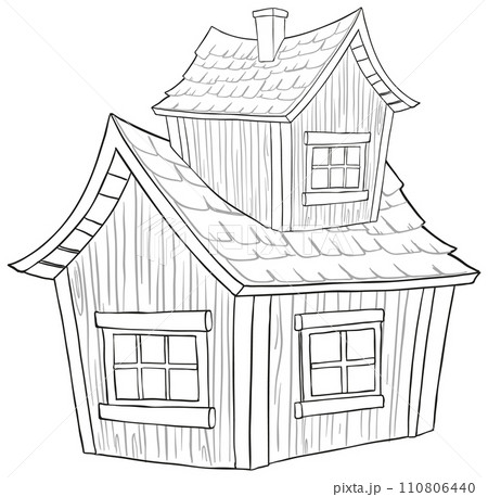 Quaint Wooden Cottage Illustration 110806440