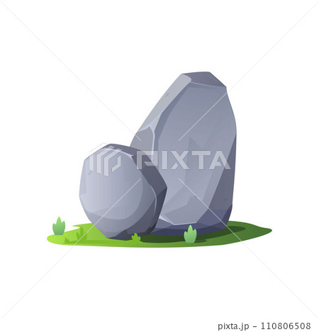 Grey stones on ground, cartoon vector illustration on white, game design Grey stones on ground, cartoon vector illustration on white, game design 110806508
