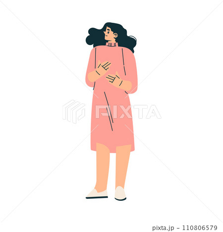 Happy Woman Character Standing and Smiling Vector Illustration 110806579