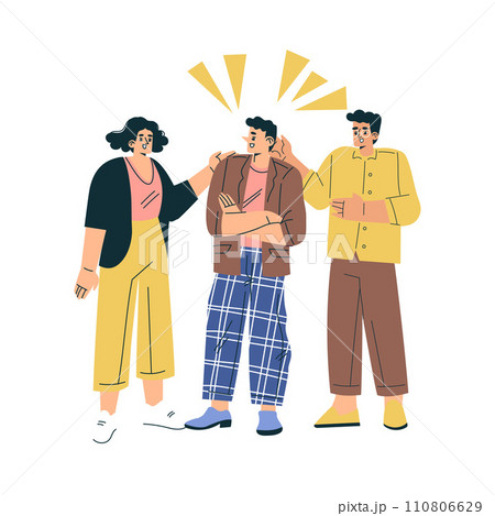 Young Man and Woman Talking Together Discuss Something Vector Illustration Young Man and Woman Talking Together Discuss Something Vector Illustration 110806629