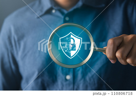 Businessman with cyber security icons. Digital information technology and cyber security concept. 110806718