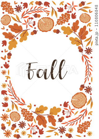 Autumn frame with leaves and flowers on a white background. Vector graphics. Autumn frame with leaves and flowers on a white background. Vector graphics. 110806848