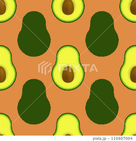 Vector Green Ripe Avocado Fruit Isolated on Red Background 110807004