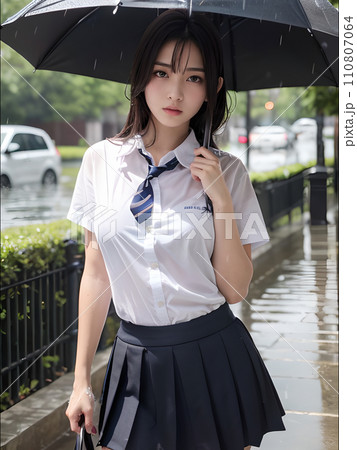 イラスト素材:制服姿の女子高生(通学・梅雨・6月) イラスト素材:制服姿の女子高生(通学・梅雨・6月) 110807064