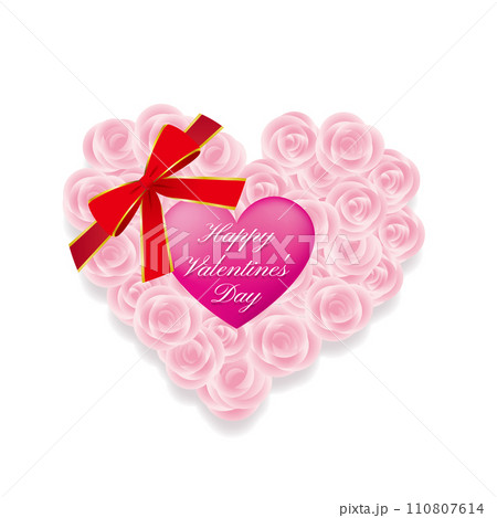 赤いハートとビンクのバラ花束ギフト 110807614