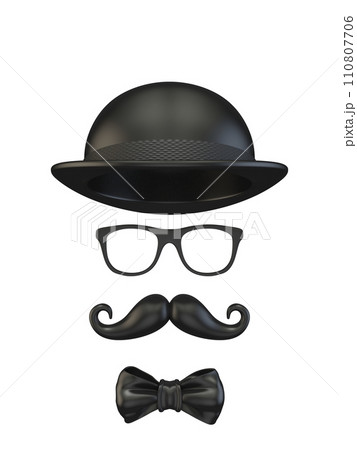 Black man mask with hat, glasses, mustache and bow tie 3D 110807706