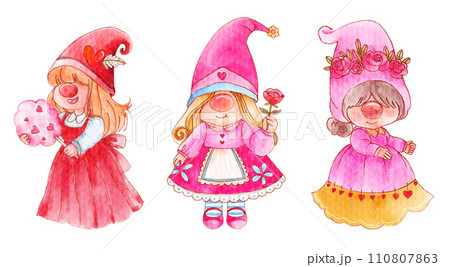 Gnomes with valentine's day costume . Set 6 of 13 . White isolate background . Illustration . Gnomes with valentine's day costume . Set 6 of 13 . White isolate background . Illustration . 110807863