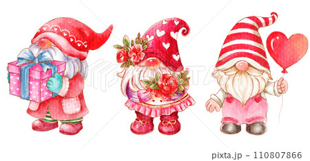 Gnomes with valentine's day costume . Set 8 of 13 . White isolate background . Illustration . Gnomes with valentine's day costume . Set 8 of 13 . White isolate background . Illustration . 110807866