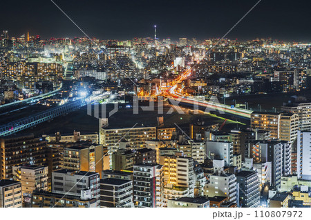 川崎のマンション群と東京の都市夜景【神奈川県・川崎市】 川崎のマンション群と東京の都市夜景【神奈川県・川崎市】 110807972