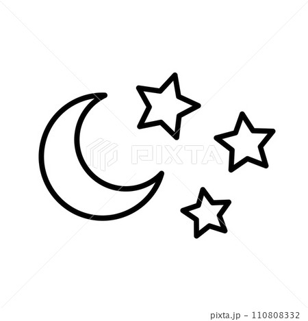 Moon and stars line icon in flat. Night symbol Moon and stars line icon in flat. Night symbol 110808332