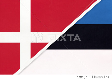 Denmark and Estonia, symbol of country. Danish vs Estonian national flags. Denmark and Estonia, symbol of country. Danish vs Estonian national flags. 110809173
