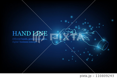 Human hand line, different hands, gestures and signs, digital business concept, futuristic digital innovation background vector illustration. Human hand line, different hands, gestures and signs, digital business concept, futuristic digital innovation background vector illustration. 110809243