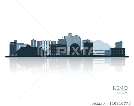 Reno skyline silhouette with reflection. Reno skyline silhouette with reflection. 110810779