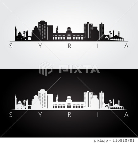 Syria skyline and landmarks silhouette 110810781