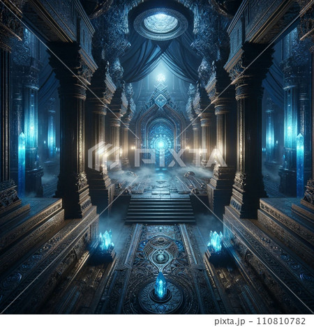 青い光に包まれた神秘的な古代神殿 青い光に包まれた神秘的な古代神殿 110810782