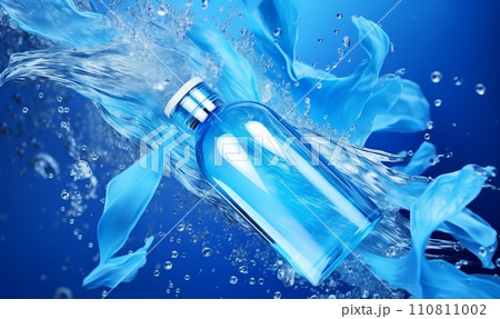 Perfume bottle under blue water background with copy space, fresh sea scent 110811002
