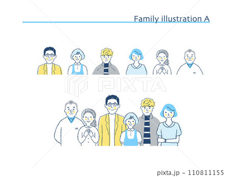 笑顔の家族　上半身とアイコン　A 110811155