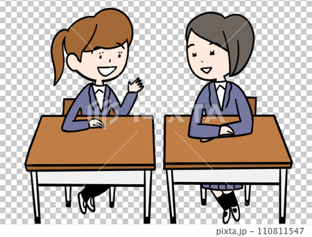 教室の机を並べた隣同士の女子学生 110811547