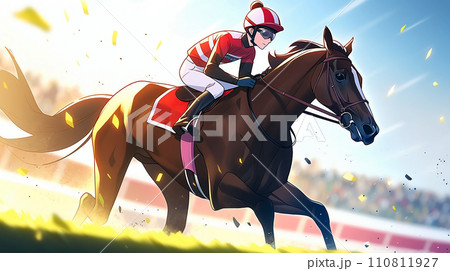 競馬場の馬と騎手 110811927