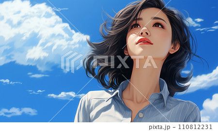 青空を見つめる日本の女性 青空を見つめる日本の女性 110812231