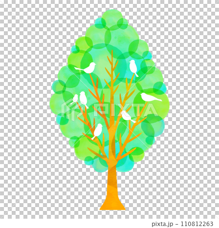 水彩タッチのかわいい木と鳥のイラスト 水彩タッチのかわいい木と鳥のイラスト 110812263